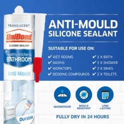 UniBond Anti Mould Kitchen And Bathroom Sealant - Translucent Cartridge 274g 2 UniBond Anti Mould Kitchen And Bathroom Sealant - Translucent Cartridge 274g -Best Paint Shop 12807508 1435032994376492