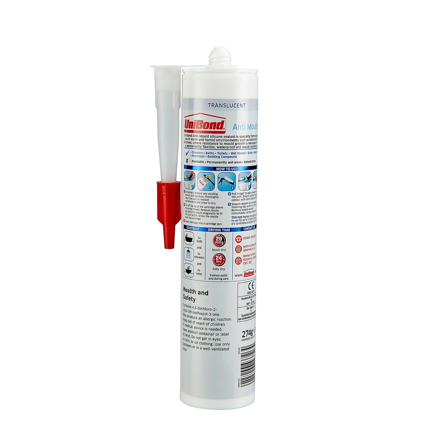 UniBond Anti Mould Kitchen and Bathroom Sealant - Translucent Cartridge 274g UniBond Anti Mould Kitchen And Bathroom Sealant - Translucent Cartridge 274g -Best Paint Shop 12807508 2695032994347548