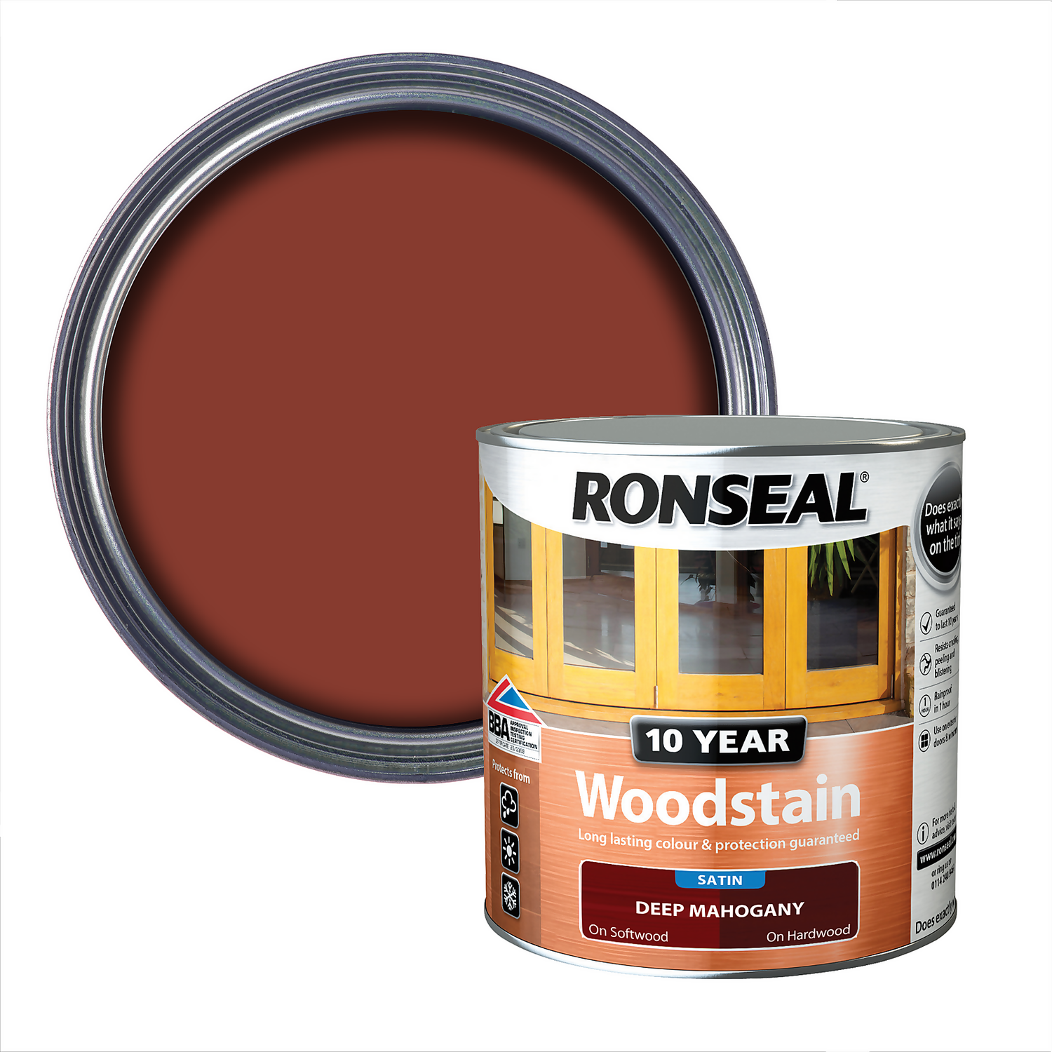 Ronseal 10 Year Woodstain Deep Mahogany Satin - 750ml Ronseal 10 Year Woodstain Deep Mahogany Satin - 750ml -Best Paint Shop 12820811 4874949530875498