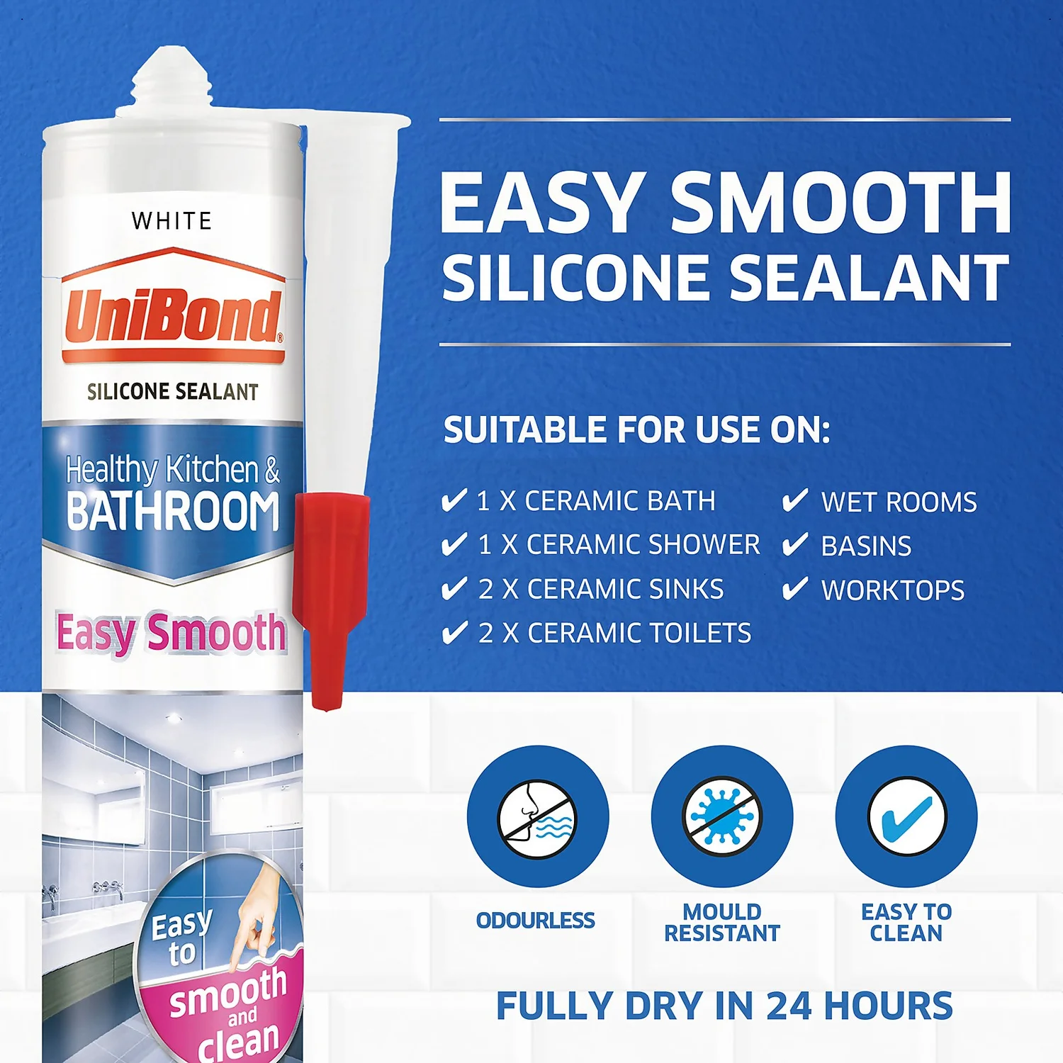 UniBond Easy Smooth Kitchen and Bathroom Sealant - White Cartridge 371g UniBond Easy Smooth Kitchen And Bathroom Sealant - White Cartridge 371g -Best Paint Shop 12838137 9085033054850507