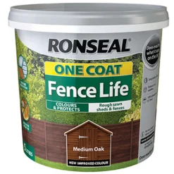 Ronseal One Coat Fence Life Paint Medium Oak - 5L -Best Paint Shop 12841195 8474942087138443