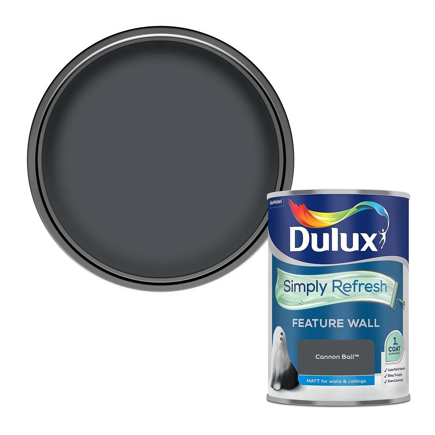 Dulux Simply Refresh Feature Wall One Coat Matt Emulsion Paint Cannon Ball - 1.25L Dulux Simply Refresh Feature Wall One Coat Matt Emulsion Paint Cannon Ball - 1.25L -Best Paint Shop 12881588 1814843855757643