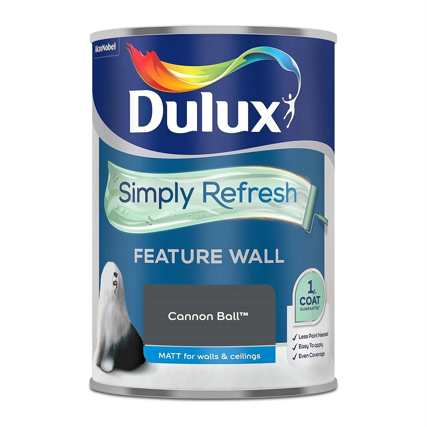Dulux Simply Refresh Feature Wall One Coat Matt Emulsion Paint Cannon Ball - 1.25L Dulux Simply Refresh Feature Wall One Coat Matt Emulsion Paint Cannon Ball - 1.25L -Best Paint Shop 12881588 3914843855803048