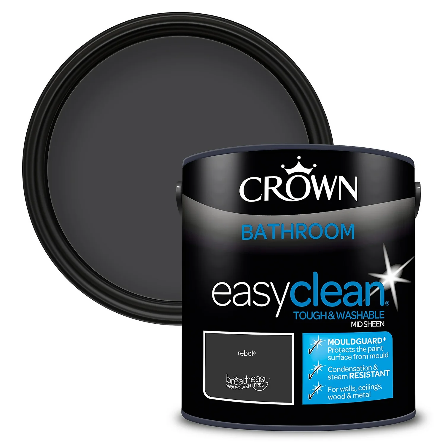 Crown Easyclean® Mouldguard+ Bathroom Mid Sheen Washable Multi Surface Paint Rebel® - 2.5L Crown Easyclean® Mouldguard+ Bathroom Mid Sheen Washable Multi Surface Paint Rebel® - 2.5L -Best Paint Shop 12886771 2044847492951559