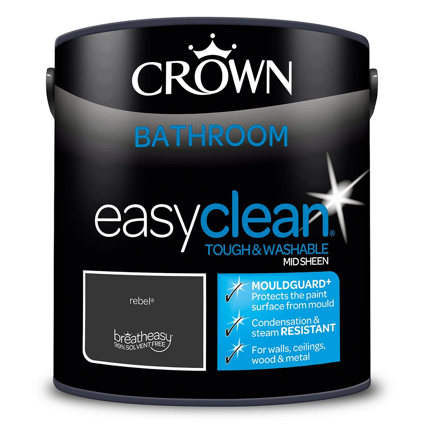 Crown Easyclean® Mouldguard+ Bathroom Mid Sheen Washable Multi Surface Paint Rebel® - 2.5L Crown Easyclean® Mouldguard+ Bathroom Mid Sheen Washable Multi Surface Paint Rebel® - 2.5L -Best Paint Shop 12886771 3034853416054662