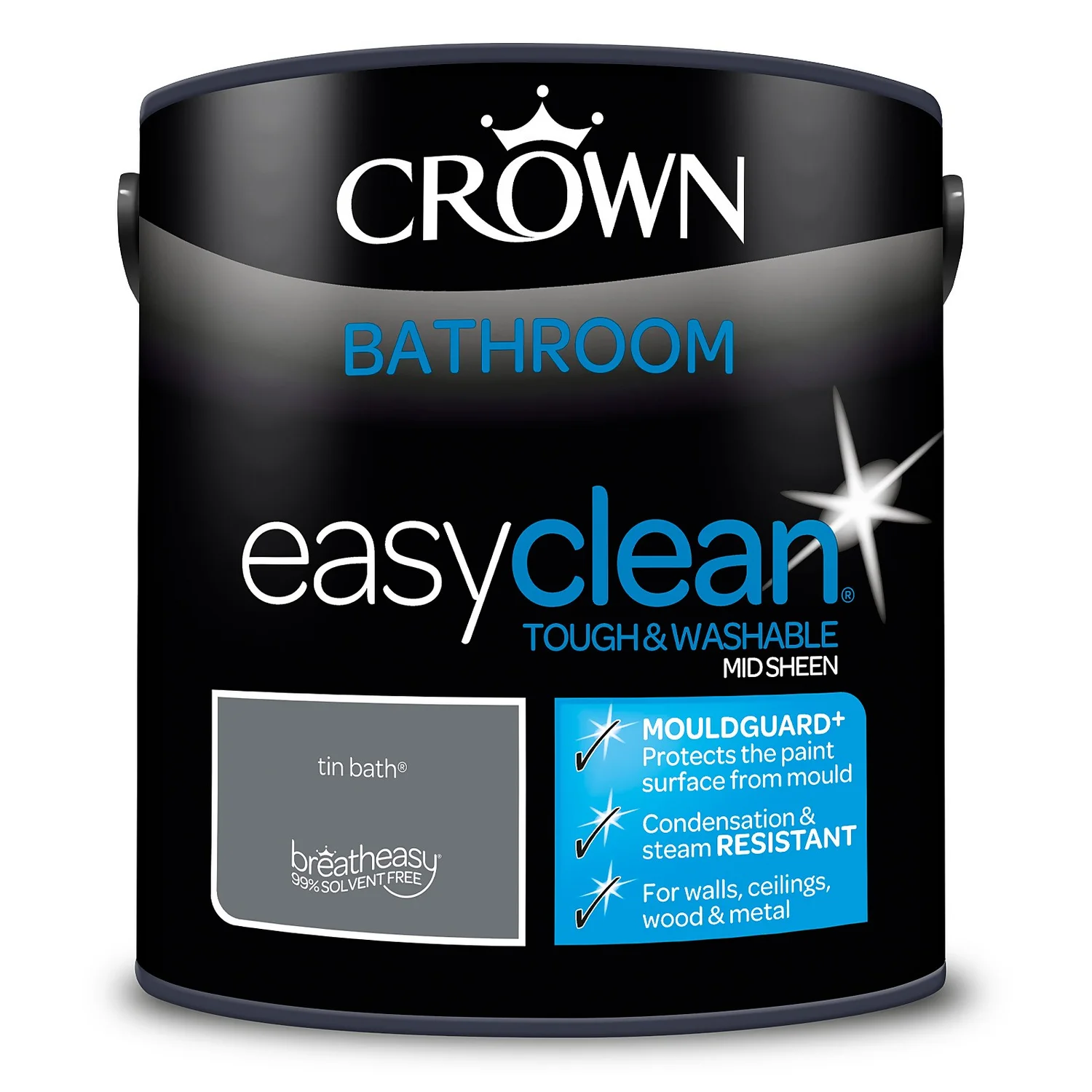 Crown Easyclean® Mouldguard+ Bathroom Mid Sheen Washable Multi Surface Paint Tin Bath® - 2.5 L Crown Easyclean® Mouldguard+ Bathroom Mid Sheen Washable Multi Surface Paint Tin Bath® - 2.5 L -Best Paint Shop 12886944 3884853416222293